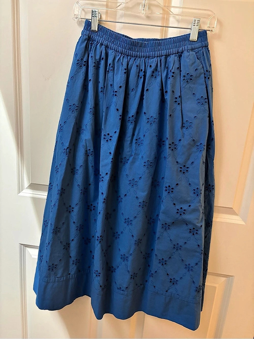 J.Crew Eyelet Midi Skirt Blue XS Like New